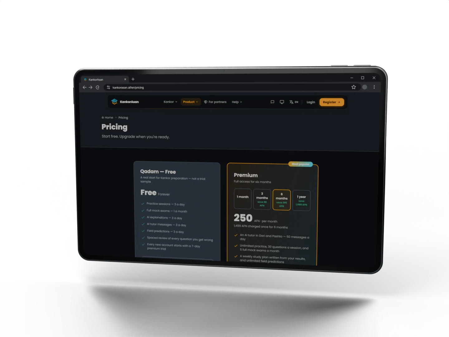 The pricing page: a free plan and a paid plan
